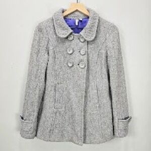 Susina Double Breasted Peacoat M Gray Wool Blend Swing Peter Pan Collar Twee